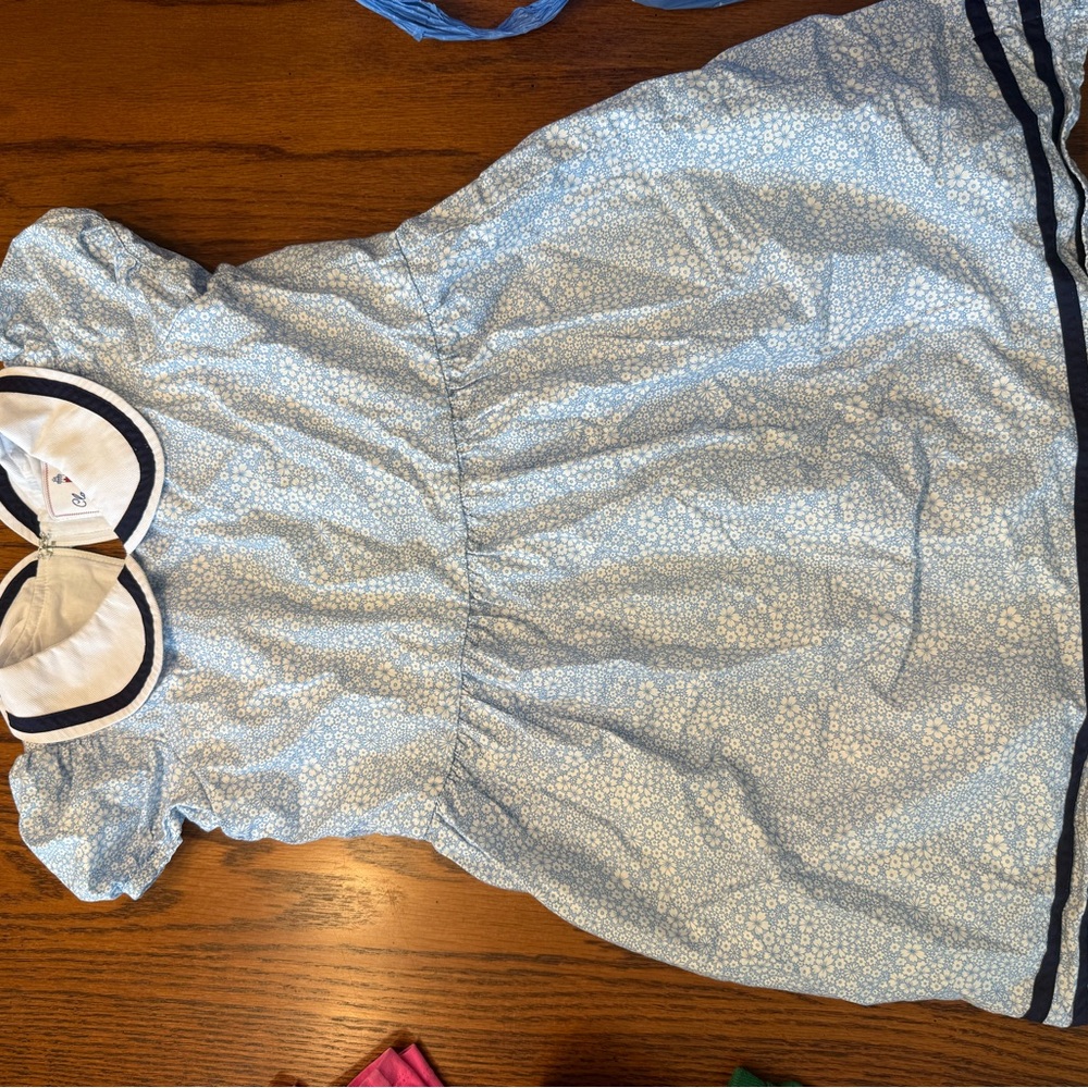 Classic Prep Light Blue Floral Dress with Navy Accents